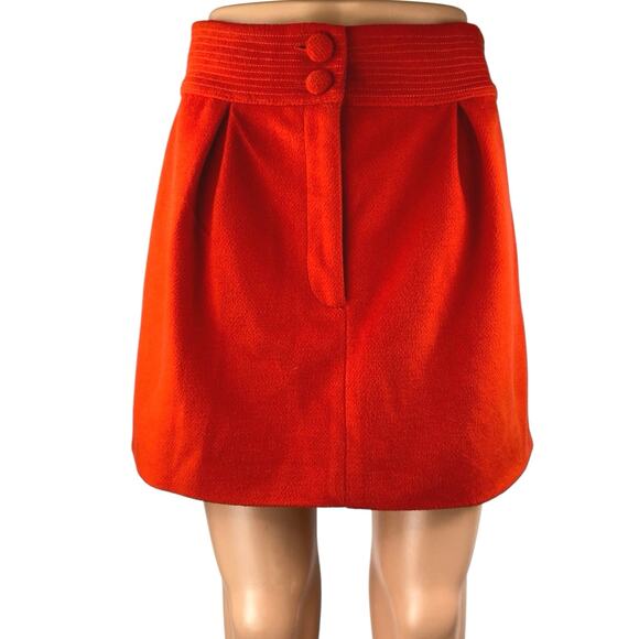 Majorelle Judy Red Orange Pleated High Waist Button Zip Mini A-Line Skirt Size S - Picture 1 of 4